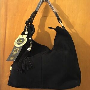 Black Suede Purse with dust bag. Two strap lengths NWT